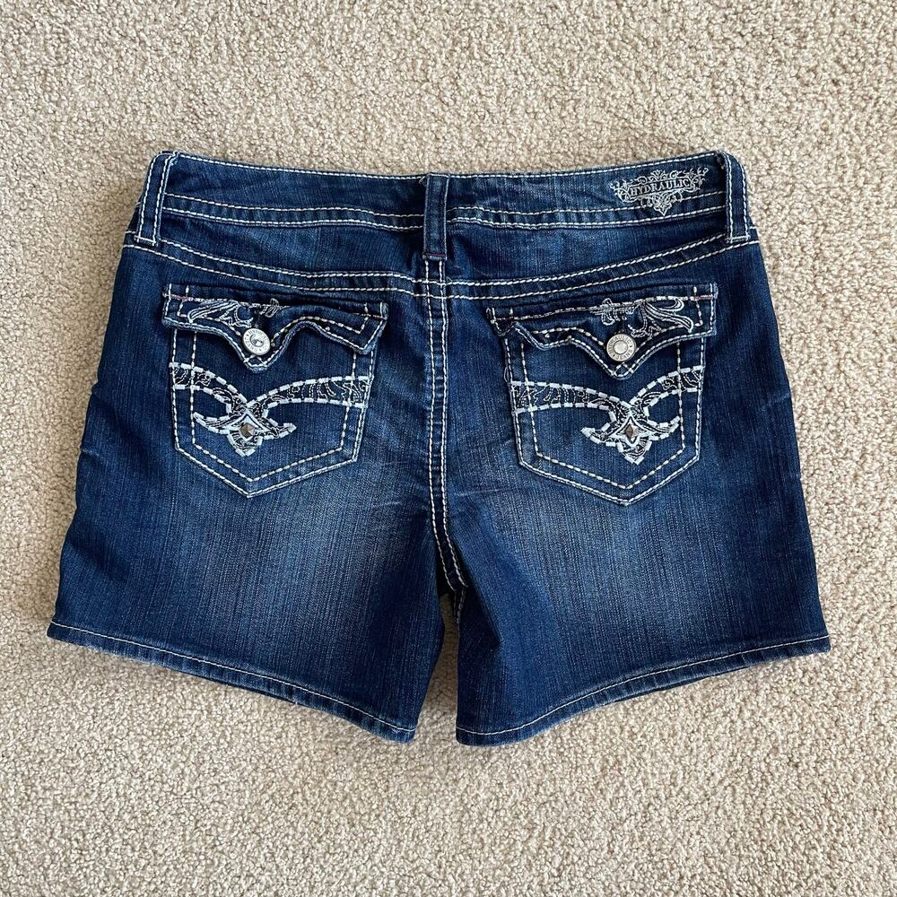 Y2K 2000s Embellished Rhinestone Flap Pockets Denim Shorts- size 11/12